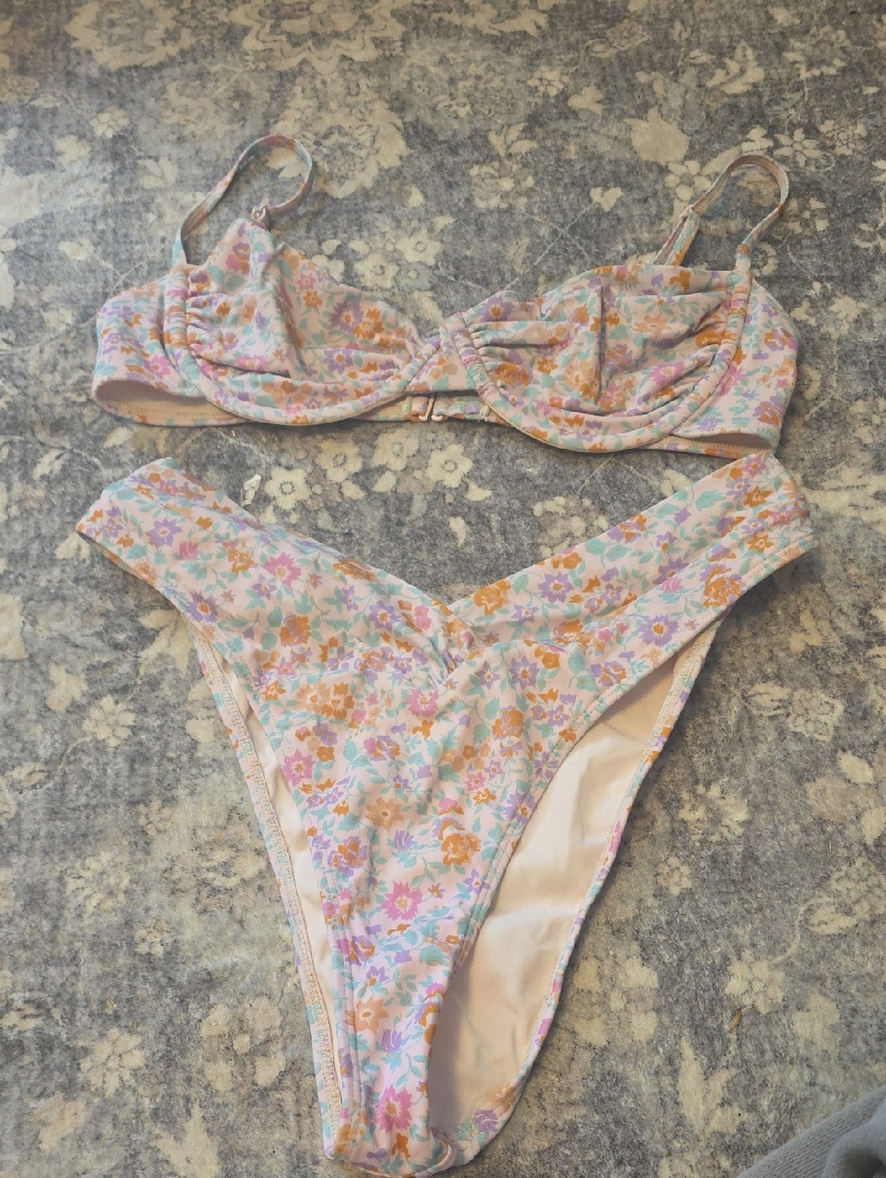 PacSun Pastel Floral Underwire Bikini Set - Pink, Orange, Blue